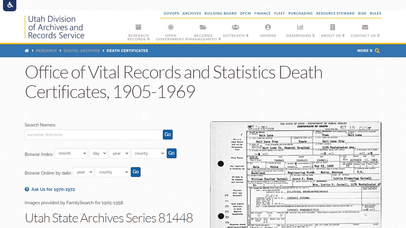 Office of Vital Records and Statistics Death ... - Utah